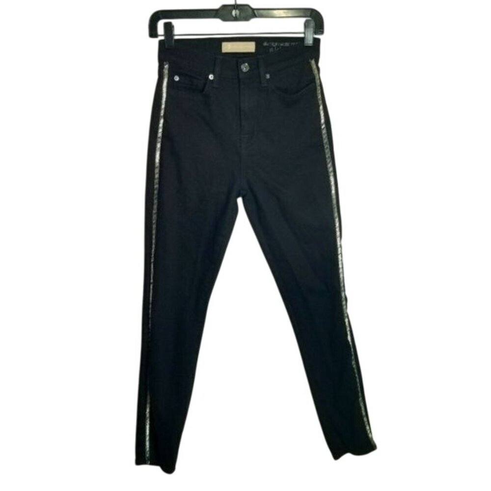 7 For All Mankind Luxe Vintage‎ Black High Waist  Skinny Jeans Silver Beading 26